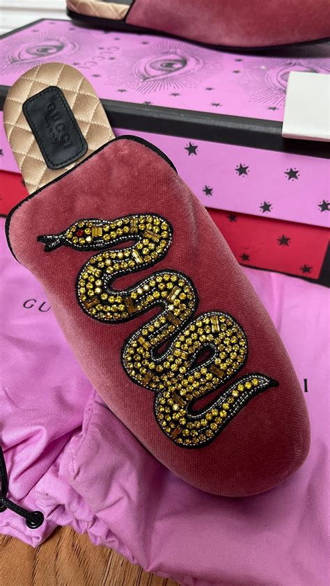 gucci slipper snake|Gucci Snake Velvet Lawrence Slippers with Crystal Snake.